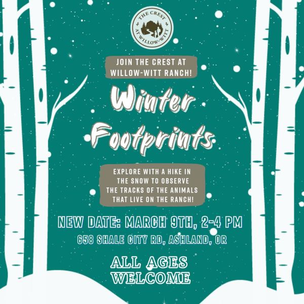 Winter Footprints family friendly educational hike identifying wildlife tracks in the snow at Willow-Witt Ranch
