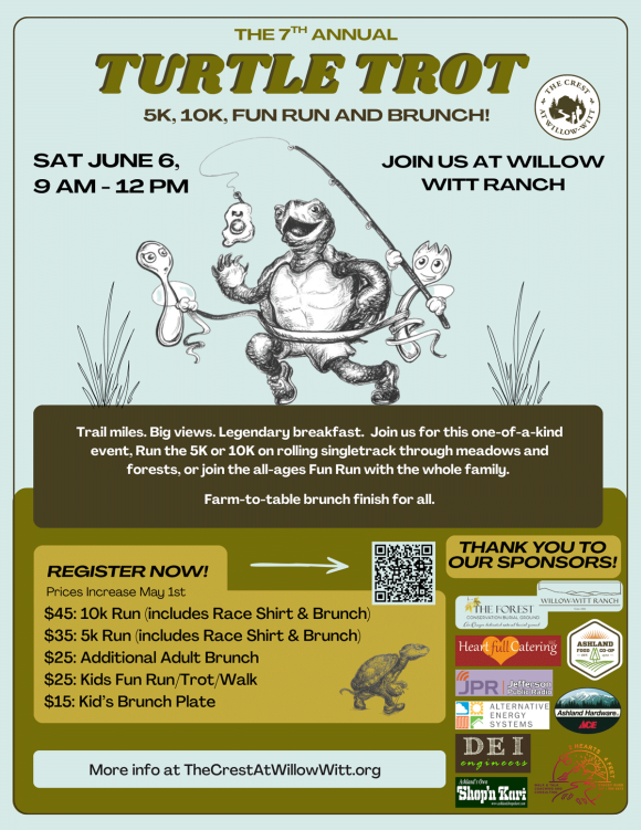 2026 logo art for Turtle Trot annual trail race fundraiser at The Crest