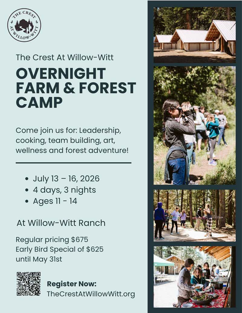 Poster with information for the Overnight Farm and Forest Adventure Camp