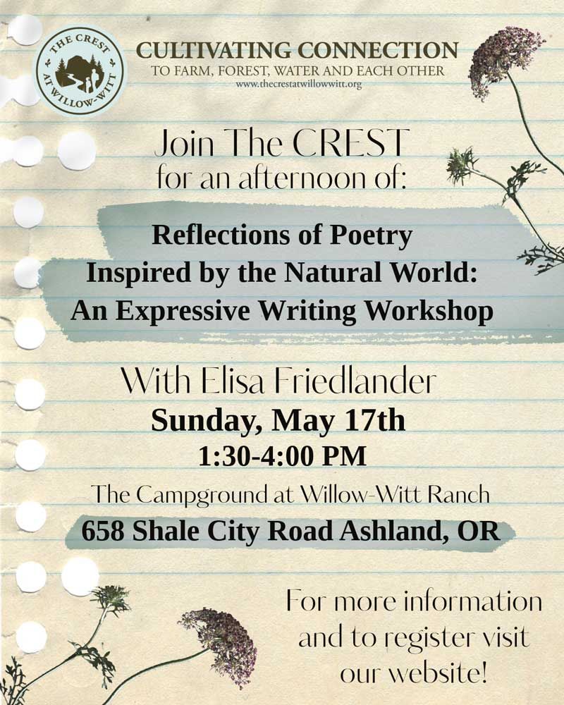 Poetry writing workshop for all ages at The Crest at Willow-Witt Ranch May 17, 2026