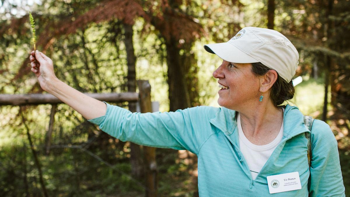 The Crest education coordinator Liz Blanco displays native plant for discussion