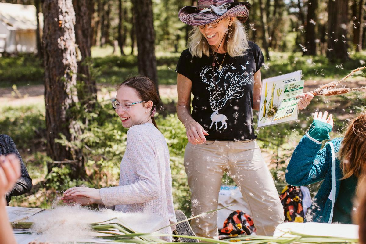 learning cattail biology during Outdoor School at The Crest in Ashland, Oregon