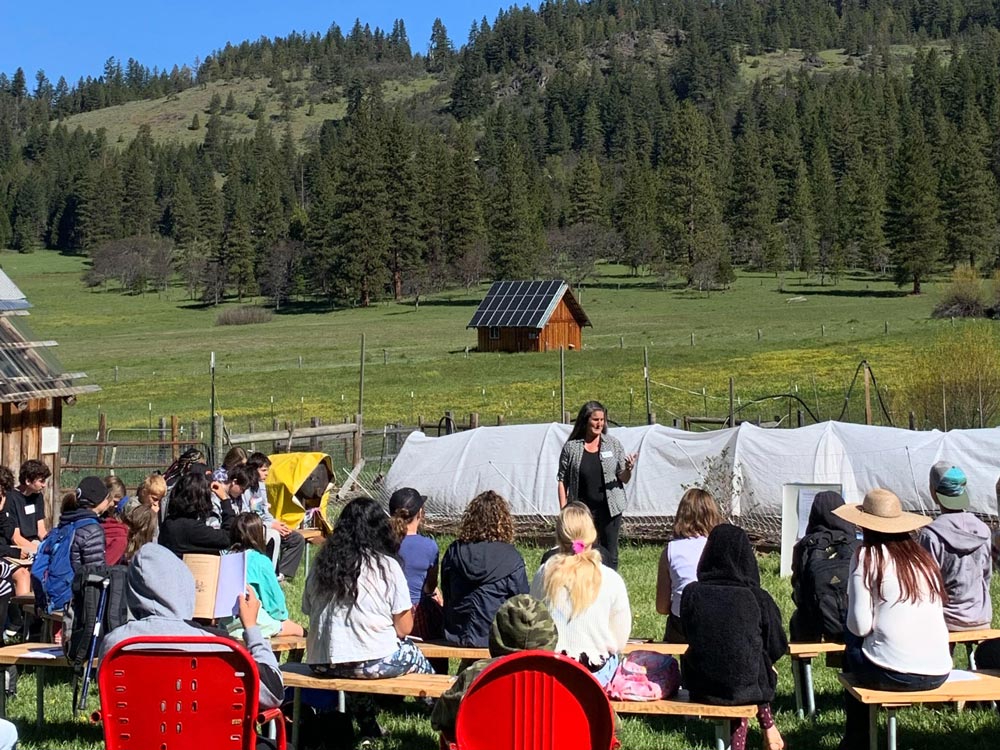 Karin welcoming students to Outdoor School at The Crest