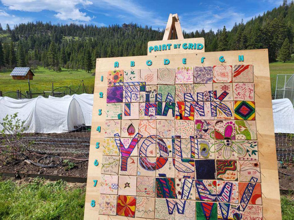paint by grid activity at summer camp