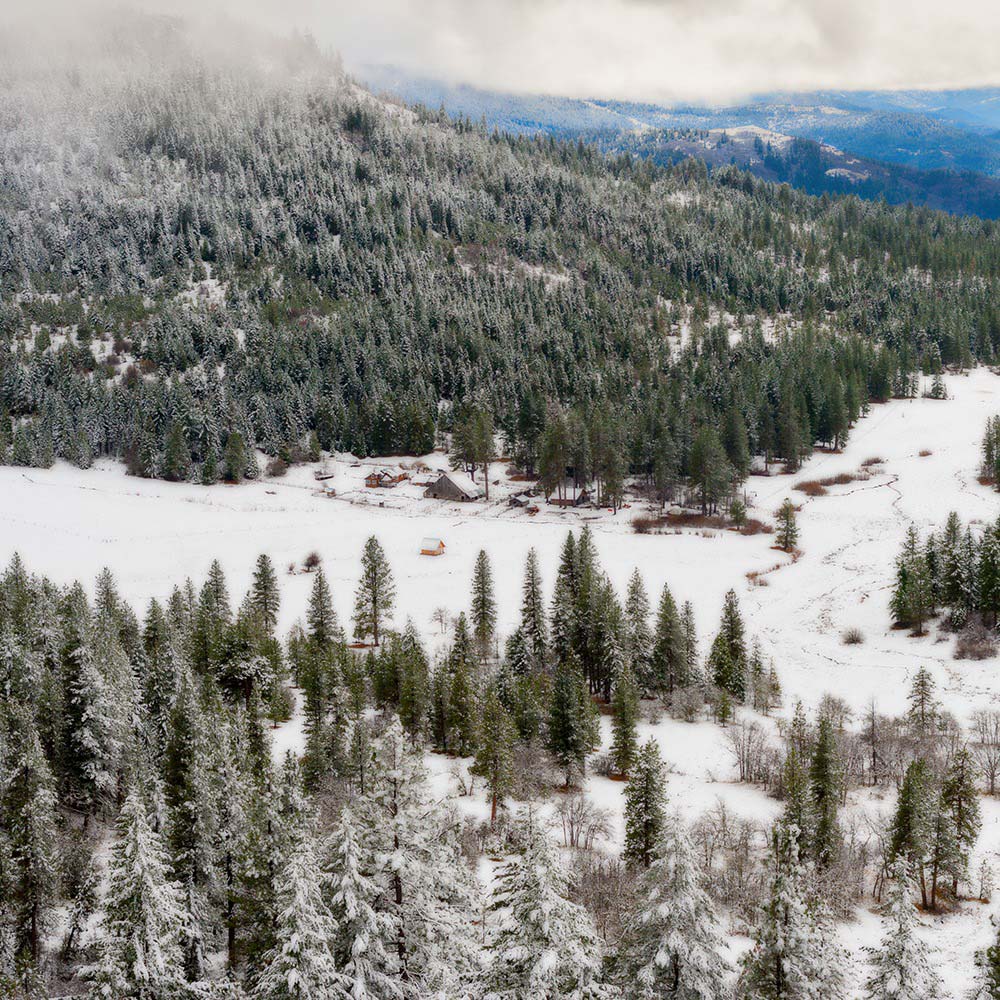 Willow-Witt Ranch valley view with winter snow