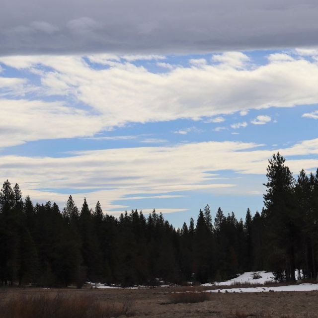 Spring snow in meadow at The Crest