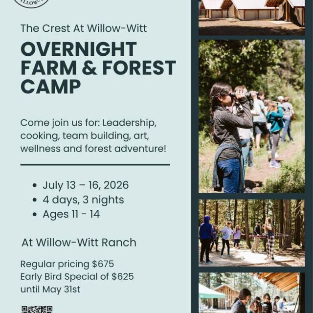 Poster with information for the Overnight Farm and Forest Adventure Camp