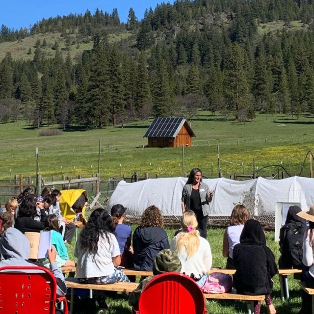 Karin welcoming students to Outdoor School at The Crest